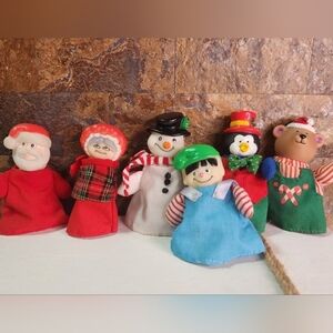 6 Rare Vintage Christmas Finger Puppets Santa Snowman Mrs Claus Elf Bear Penguin